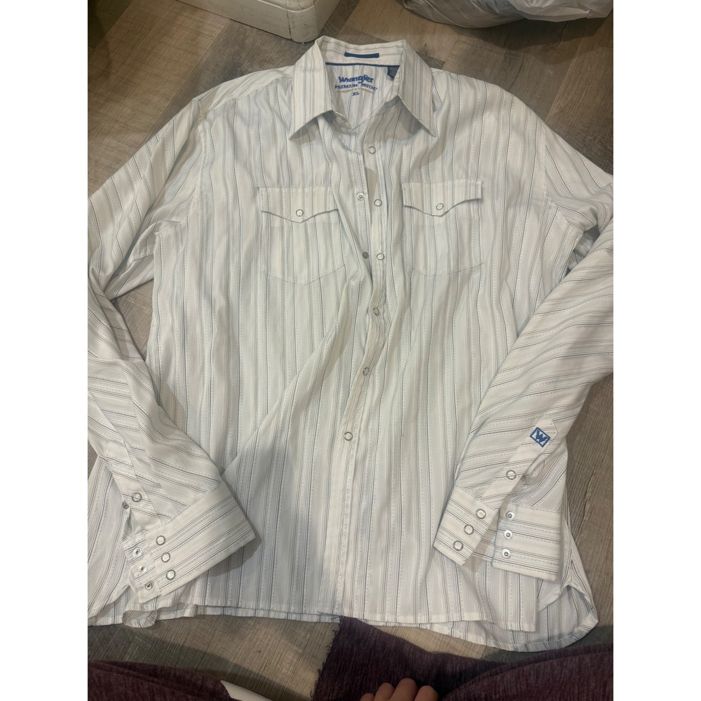 Wrangler Premium Patch Western Snap Front Shirt - XL - White Striped